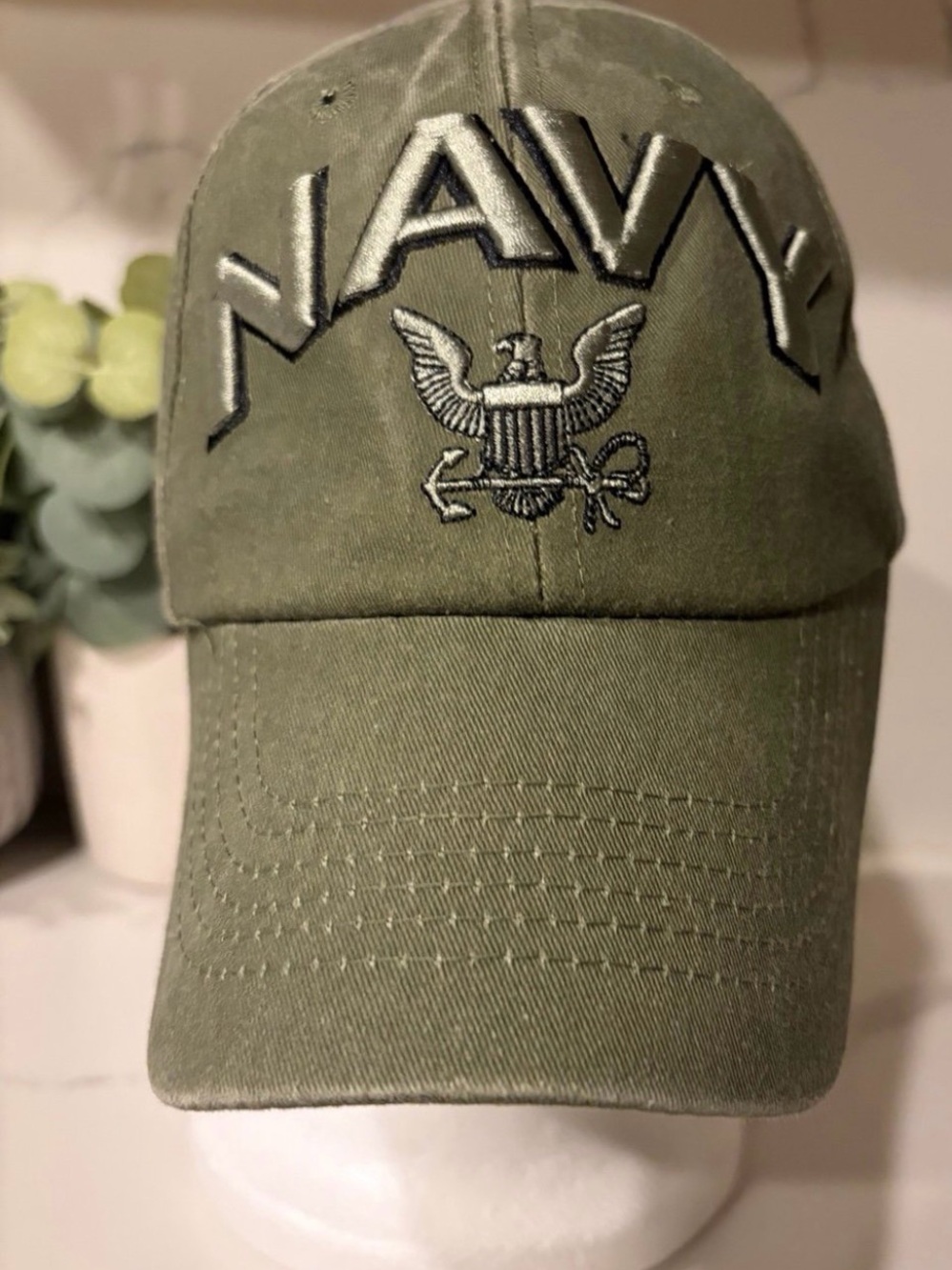 Eagle Crest US Navy Baseball Cap Olive Green Washed Cotton Embroidered Hat 6476